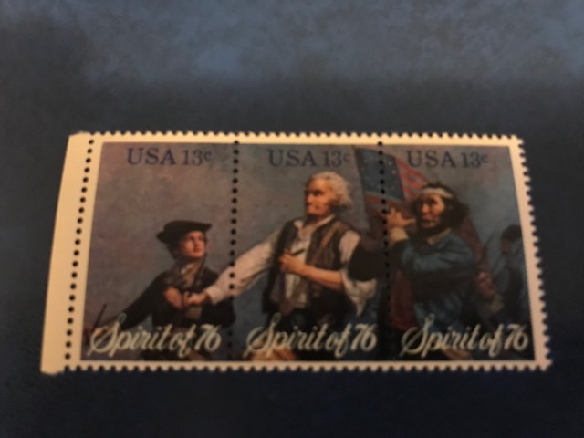 1976 13c The Spirit of '76 stamp , Strip of 3 Mint